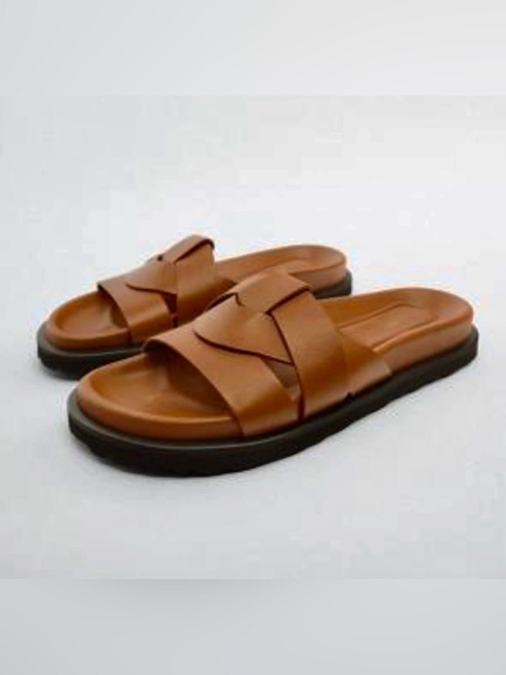 ZARA |   Crossover Leather Slide Sandals